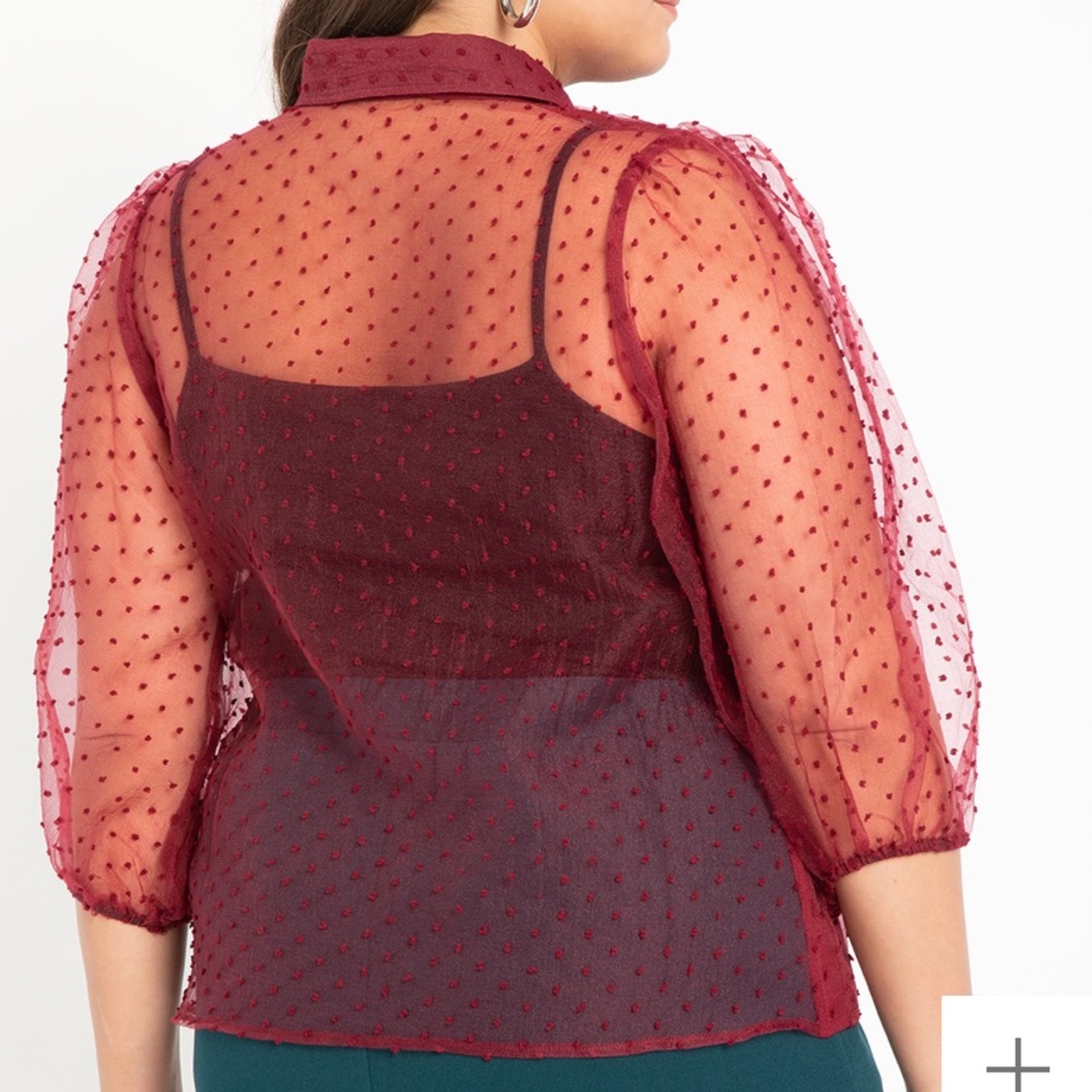 Eloquii Red Swiss Dot Puff Sleeve Mesh Top Size 16